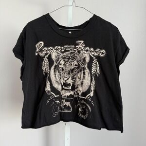 Emma‎ & Sam Black Roaming Fierce Tiger Motorcycle Graphic Crop Top - L